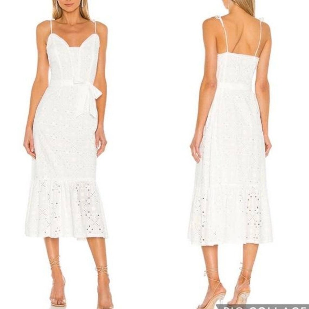 PAIGE White Eyelet Tie-Waist Midi Dress